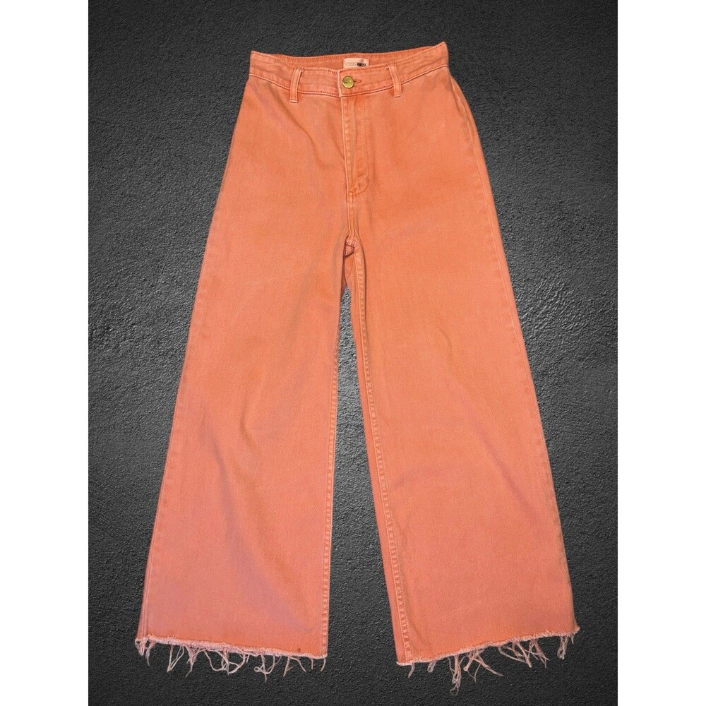 Amuse Society Wide Leg Jeans Women 26 Coral Orange Raw Hem High Rise Boho Skater